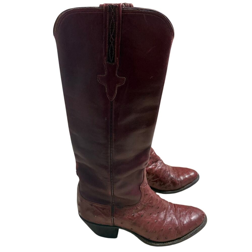 Lucchese 17" Full-Quill Ostrich Leather Cowboy Boots 6.5 C Black Cherry Exotic